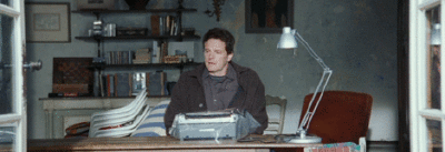 Colin Firth at typewriter