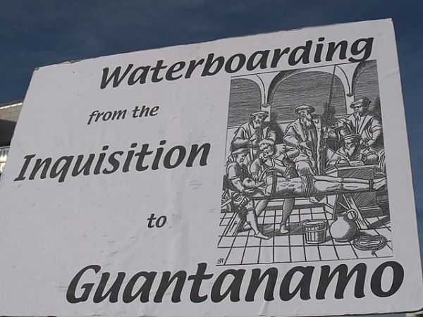 Waterboarding protest sign