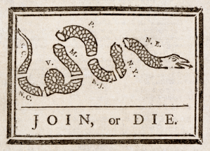 Join or Die cartoon from American Revolution era