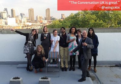 Members of The Conversation's UK team celebrate the news site's first birthday.