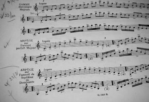 Sheet music with pencilled-in annotations