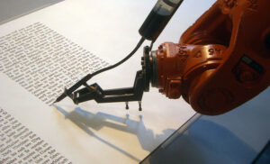 Industrial robot writing in script