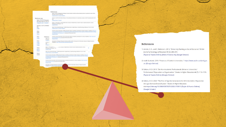 graphic shows Pages of references balancing on a fulcrum