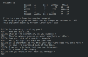 screenshot of the ELIZA artificial response program