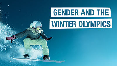 Snowboarder in air along with words 'Gender and the Winter Olympics'