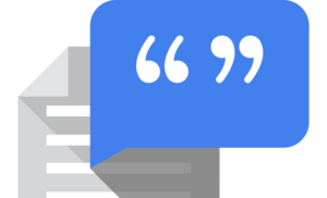 Detail of the Google text to speech logo showing large quote marks