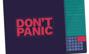 Hitchhiker's Guide to the Galaxy cover - Don't panic