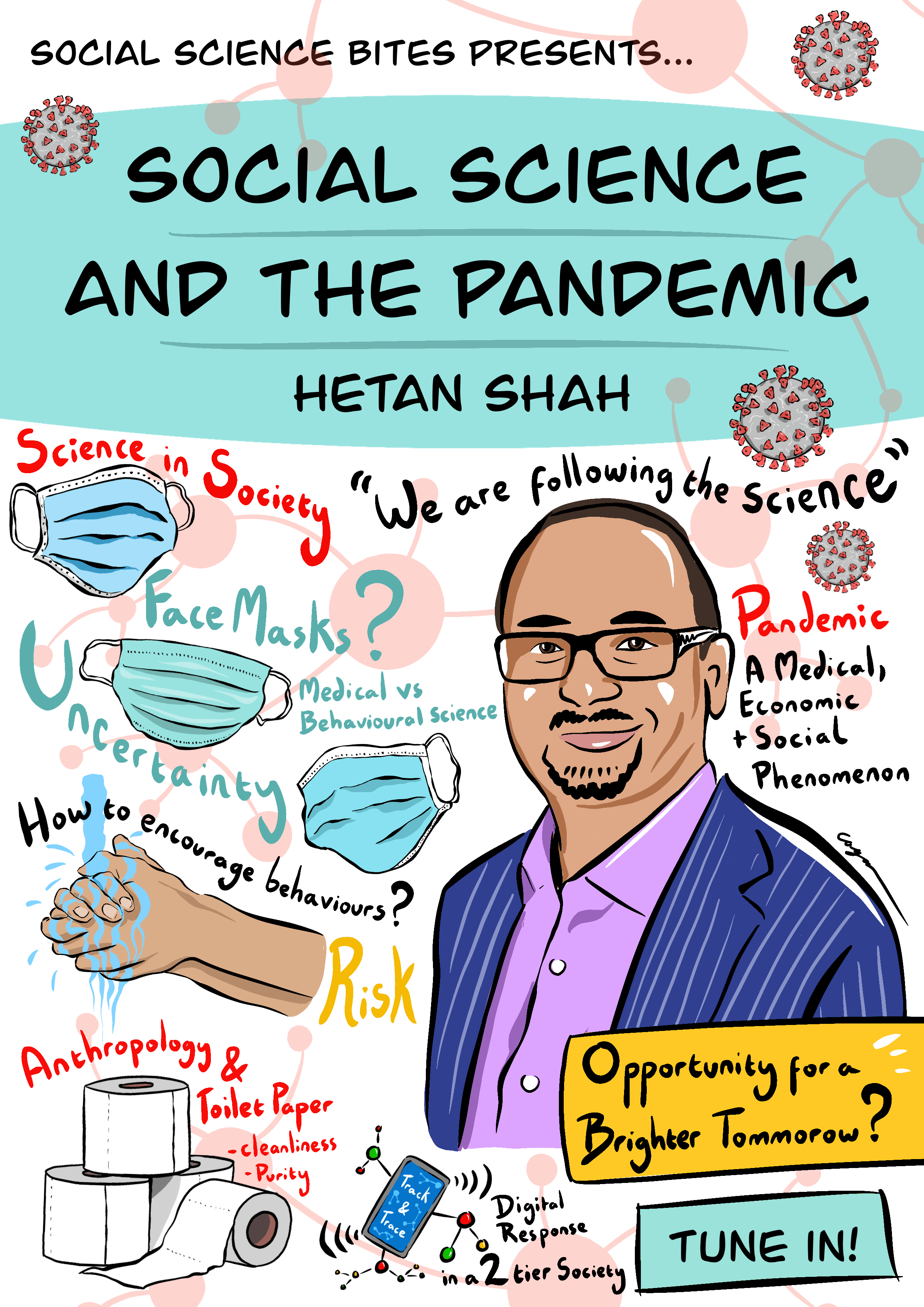 Illustration of Hetan Shah on Social Science and the Covid-19 pandemic