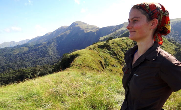 Kathelijne Koops looks over green vista in Nimba Mountains