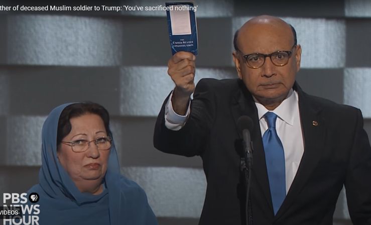 Khizr Khan holds up copy of US Constitution