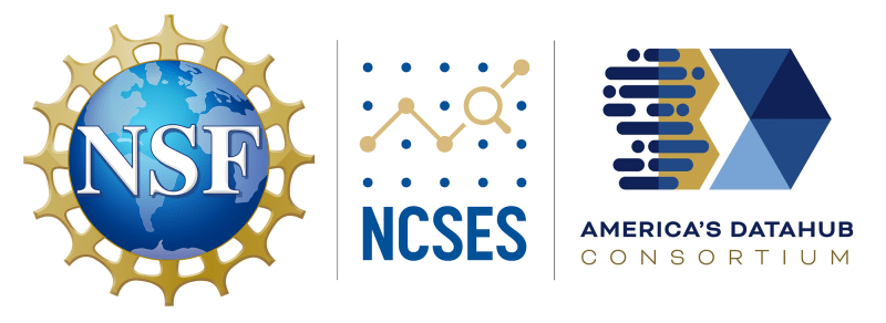 Logos for National Science Foundation, National Center for Science and Engineering Statistics, and America's DataHub Consortium