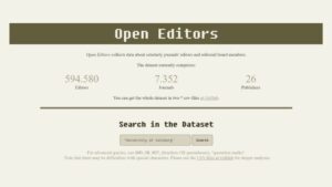 Screen capture of the Open Editors home page offering search options