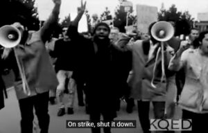 SFSUprotesters march in 1968 strike from KQED video
