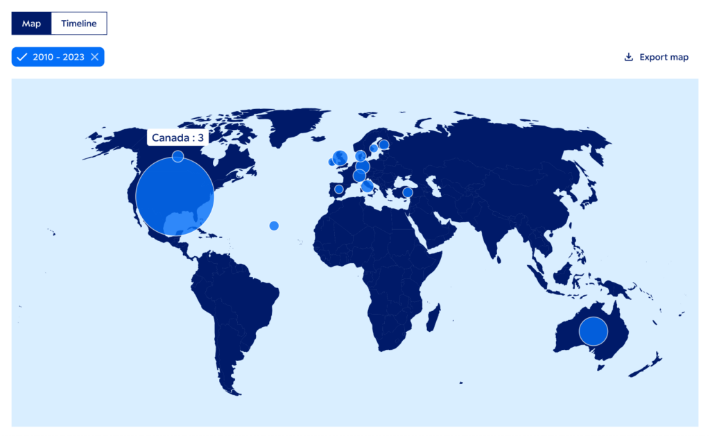 Map view of results in Sage Policy Profiles