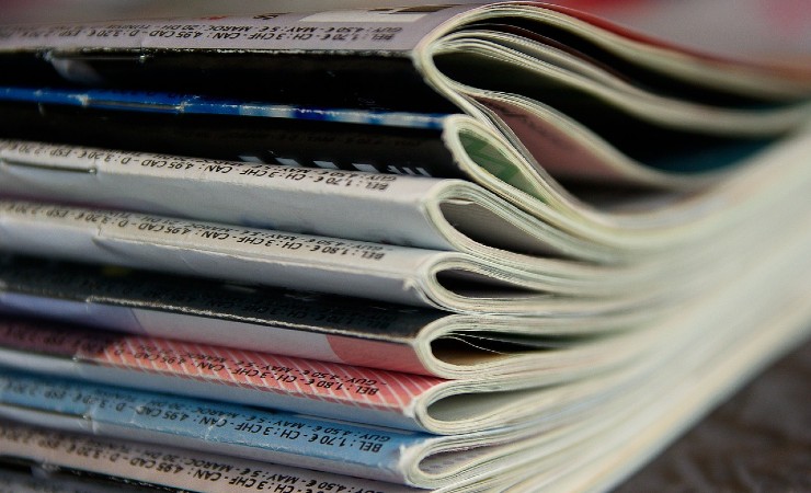 Stack of journals with spines facing outwards