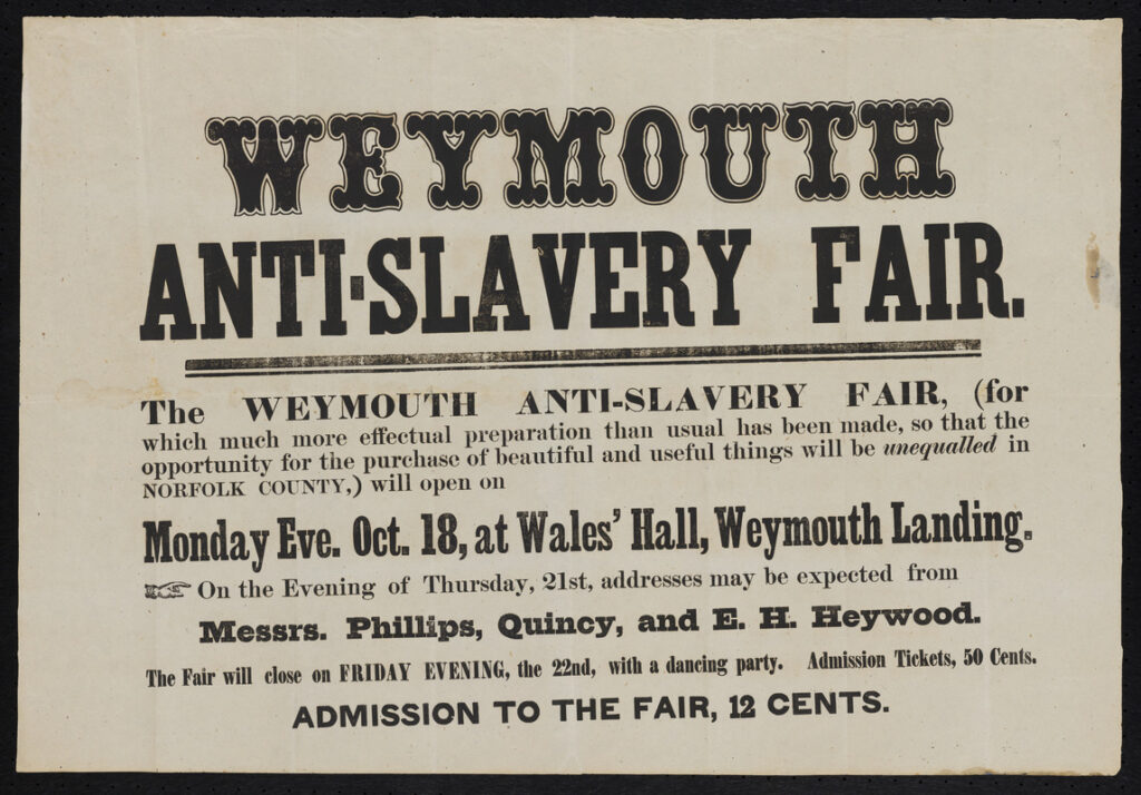 Leaflet from pre-Civil War Massachusetts advertising anti-slavery fair