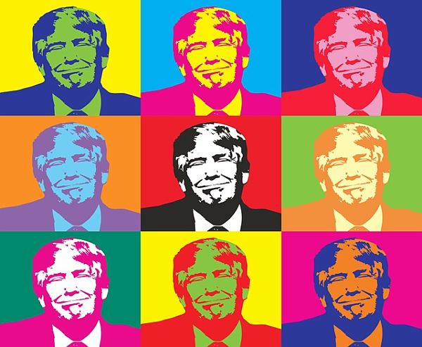 Multicolor squares with posterized pictures of Donald Trump