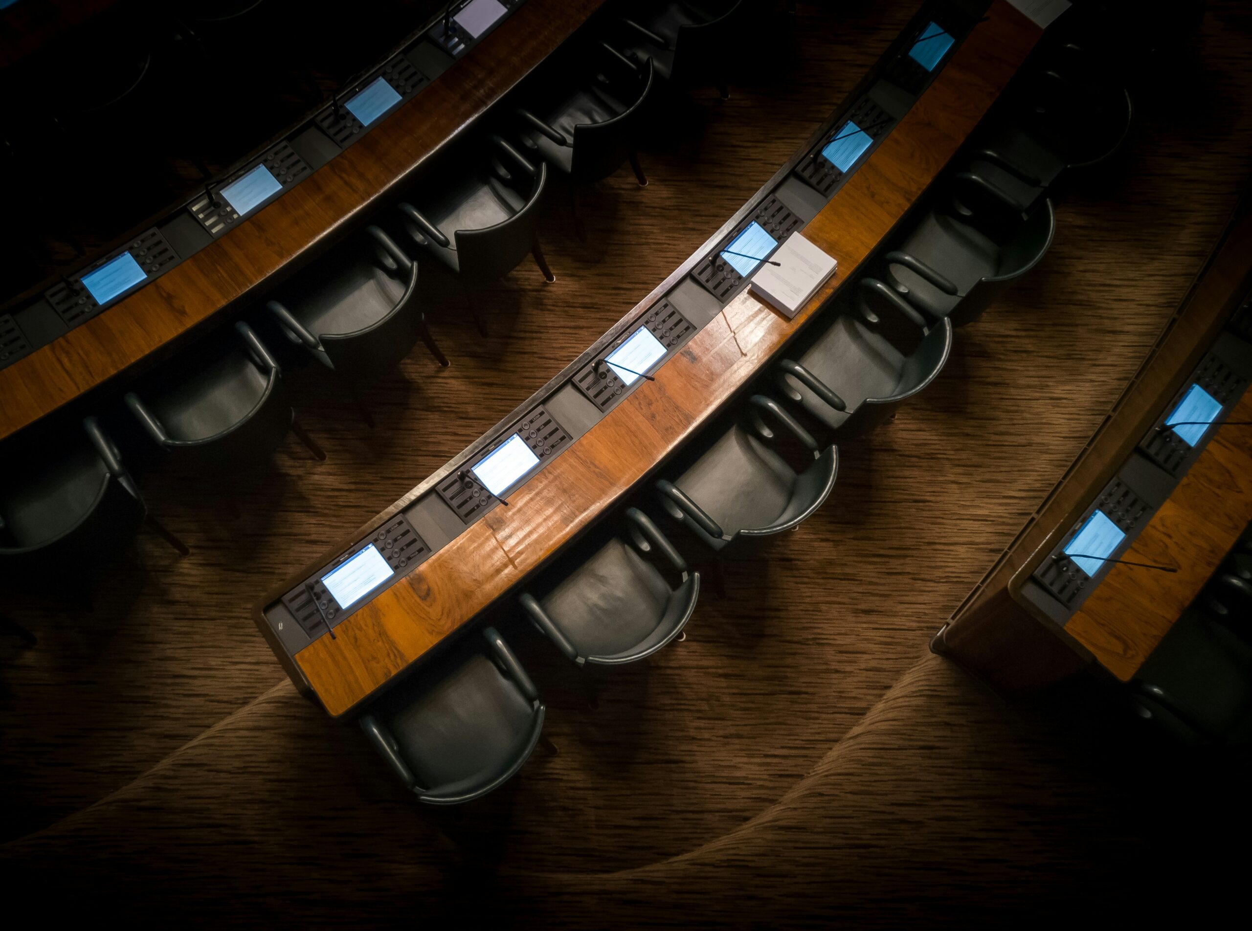 Empty government chamber pictured.