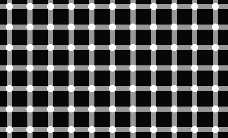 Optical illusion involving nodes and squares