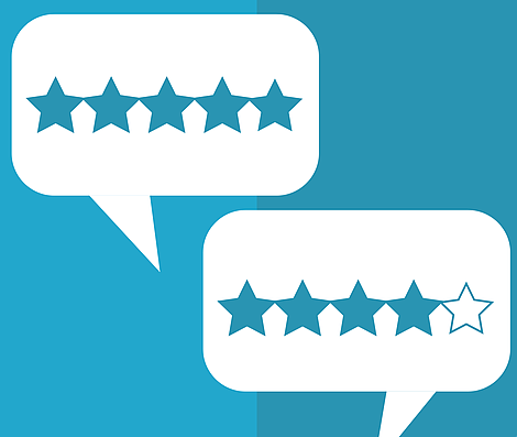 dialog bubbles with five stars and four star ratings symbols inside