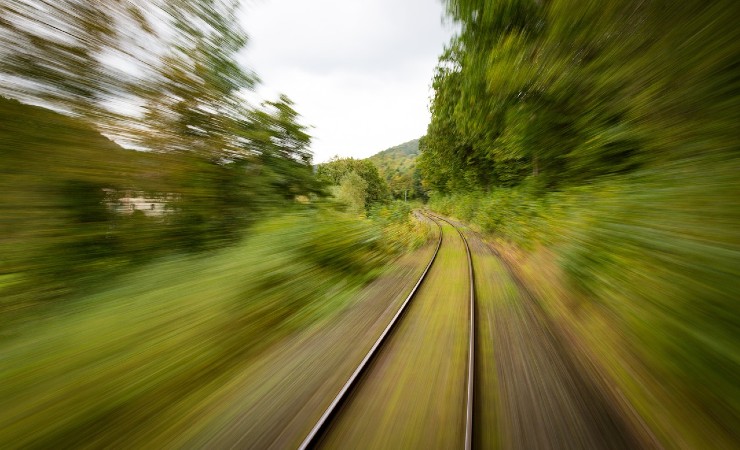 View of tracks from front of speeding train