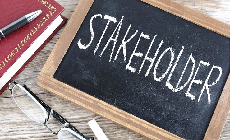 Chalkboard with word 'stakeholder' written on it