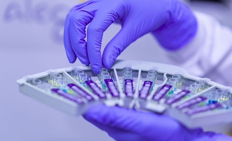 Lab worker with viral samples