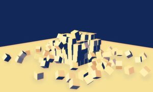 Cube made of blocks falling apart